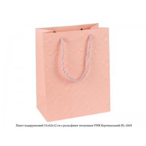Пакет подарунковий 31х42х12 см з рельєфним тисненням PINK Вертикальний HL-1869