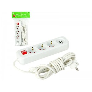 Подовжувач електр. 5м на 3гнізда +2USB+ 1Type-C з вимикачем ALFA (250V,10A) колор