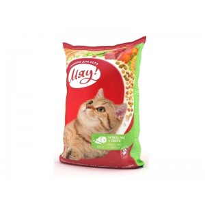 МЯУ  Курка повнораціонний сухий корм д/дорослих котів  14кг Світло коричневий, фігурний