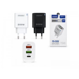 Мережевий Зарядний блок з портами Type-C PD та 2 USB-A, 200 Вт, Senzhen ТС-46
